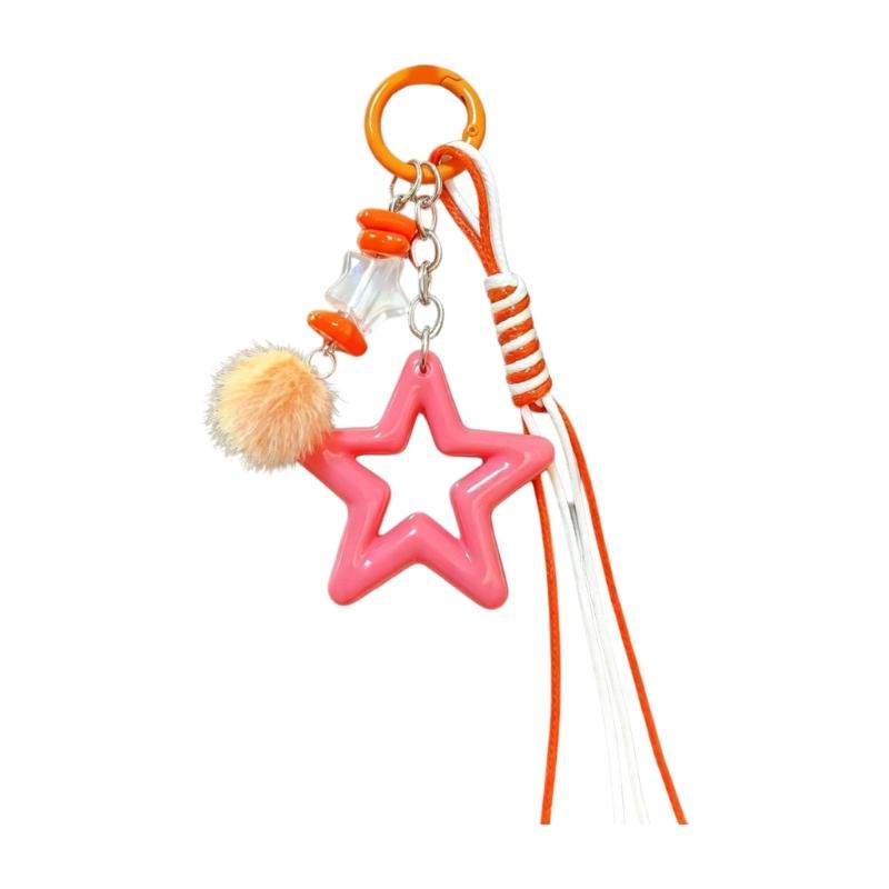 Star Keychain with Decorative Ball and Acrylic Charm, Spring-Gate Clasp and Cord Details for Keys, Bags, and Zipper Pulls