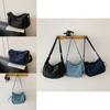 Minimally Drawstring Design Multiple Pockets Women Casual Shoulder Denim Bag For Casual Daily Use
