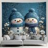 Cute Snowman Christmas Tapestry Xmas Tree Gifts Red Curtains Window Winter Scenery New Year Home Living Room Decor Wall Hanging