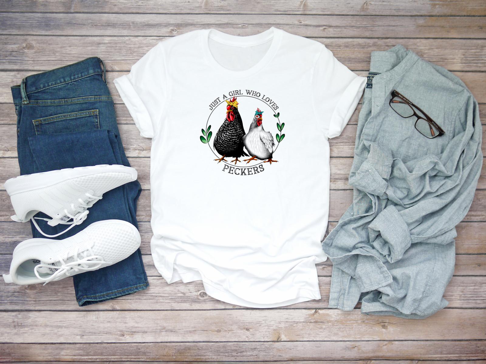 Just a Girl Who Loves Peckers Hen Chicken Short Sleeve White Men T-shirt F238 S