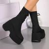 Scarpe da Donna con Tacco Alto a Zeppa in Camoscio Stivali Calzino da Neve Designer Caldi Lavorati a Maglia Scarpe Casual Tendenza Inverno Décolleté Goth Stivaletti Chelsea da Donna