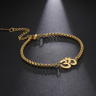 Titanium Steel Gold Plated Yoga OM Symbol Pendant Necklace Box Chain Bracelet Set Fashion Unisex Jewelry