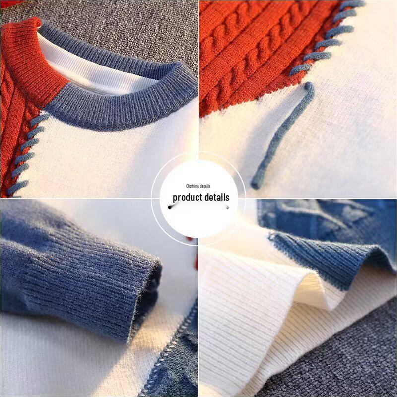 Unisex Patchwork Color-Block Sweater: Casual, Loose-Fit Knit Pullover for Autumn and Winter