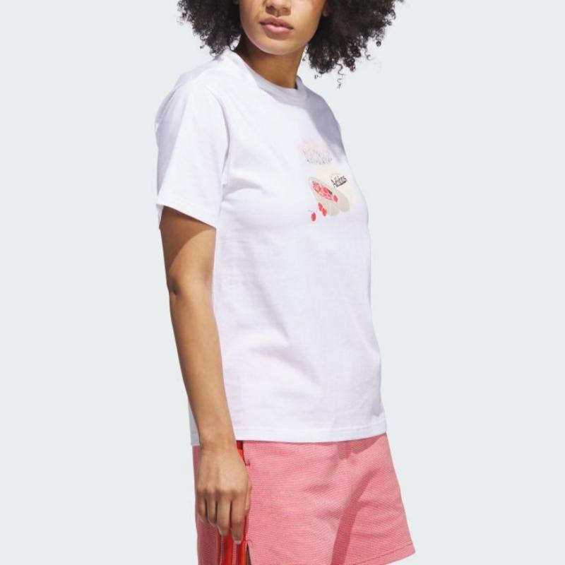 Adidas Letter Pattern Printed Round Neck Short Sleeve T-Shirt Women T-Shirts White JN2543