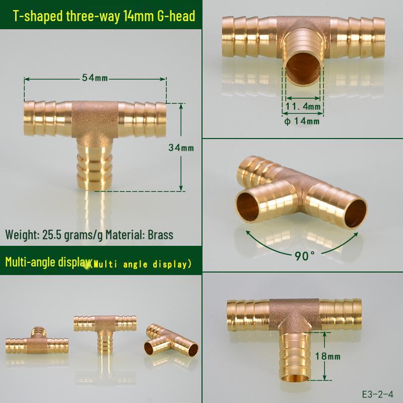 Brass Pagoda Head Insert for Gas Hose, Natural Gas Pipeline Connector 8/12, Pneumatic Fittings Inline Cross Tee