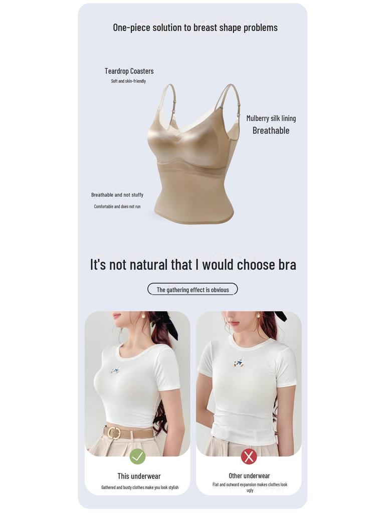 Damen Nahtloses Nude Camisole aus Maulbeerseide – Bequem, Hautfreundlich, Lang, Atmungsaktiv, Einfaches Westchen