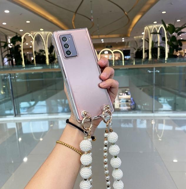 

Роскошный модный портативный прозрачный чехол с жемчужной цепочкой для Samsung Galaxy Z Fold 2 3 5g Zfold 4, милый прозрачный чехол For Galaxy Z Fold 3 чистый