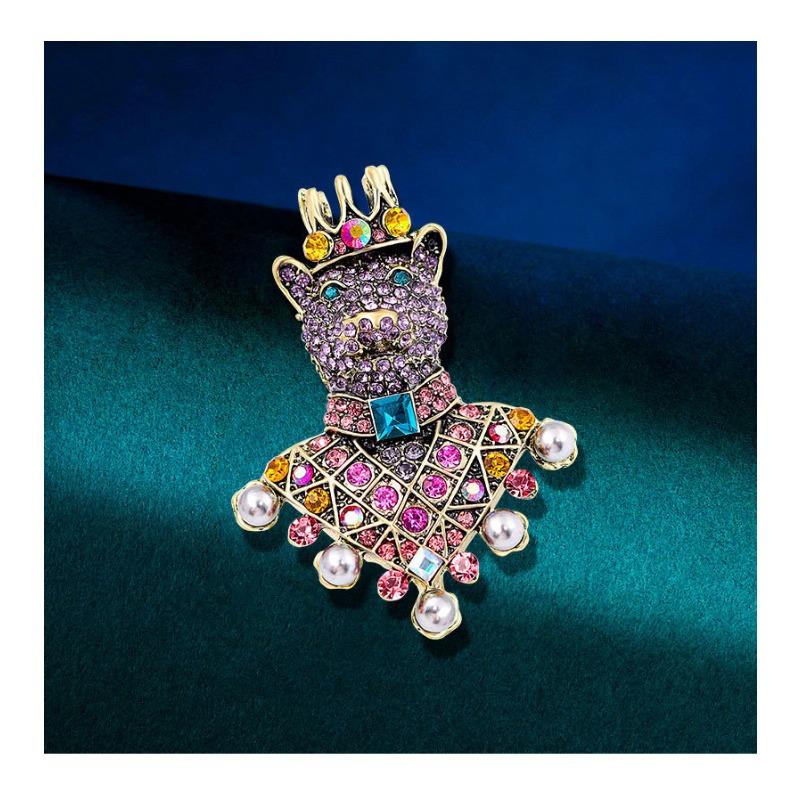 European and American full diamond, bear brooch, vintage court style, heavy-duty animal themed crown brooch