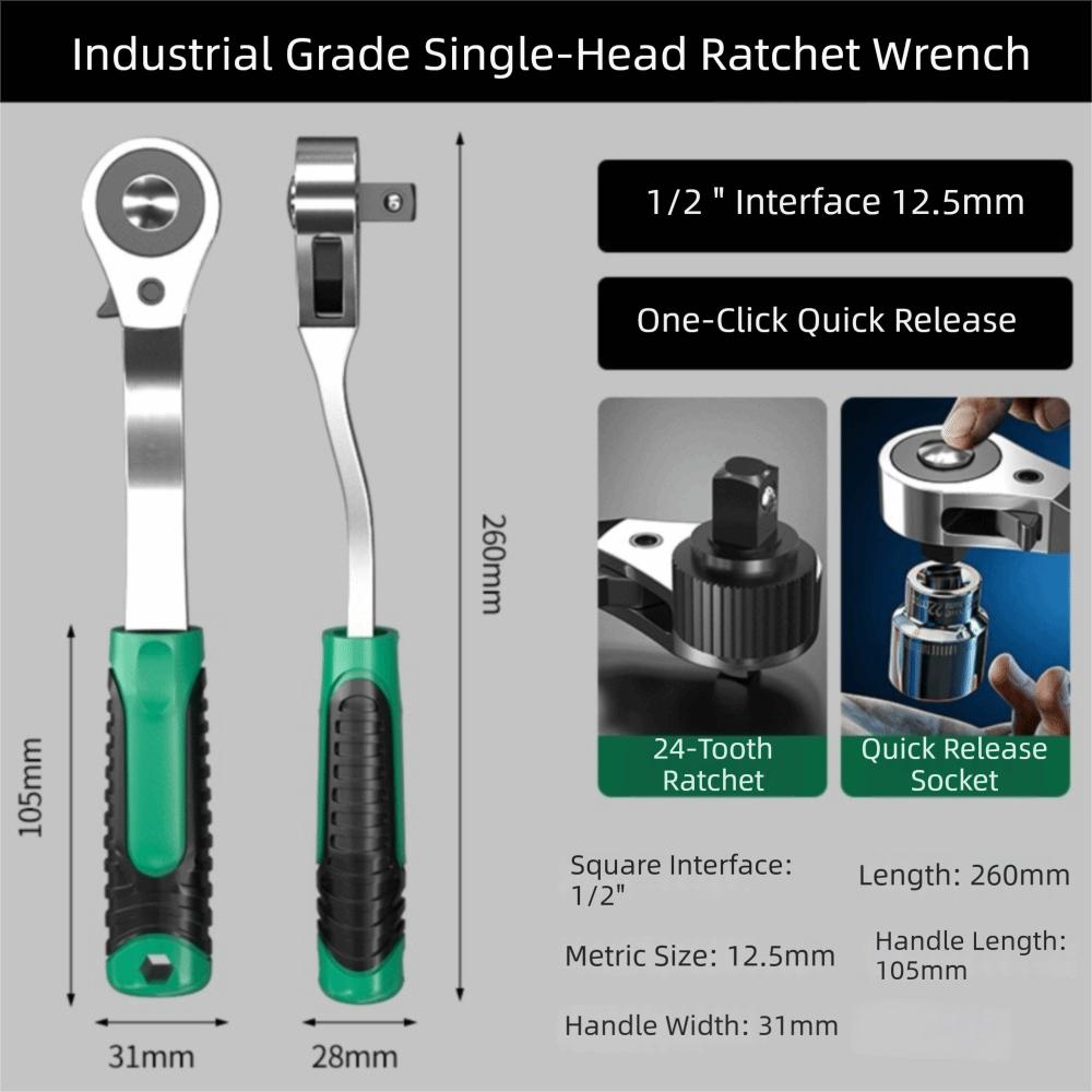 Metal Car Repair Wrench Sockets Quick Release Multi-Function Ratchet Wrench Ergonomic Grip Automotive Tools Auto Maintenance