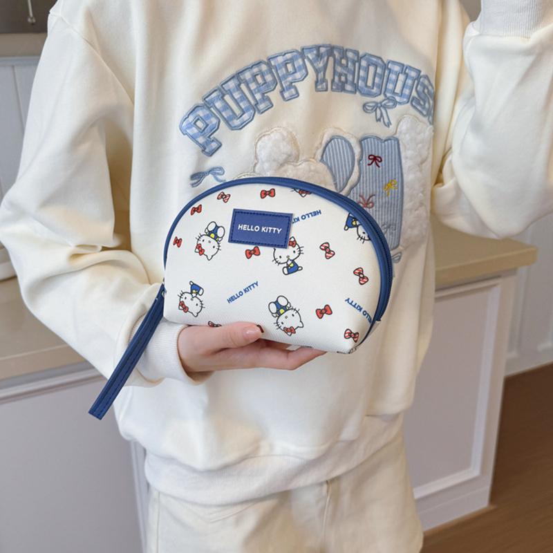 New Sanrio Hello Kitty Canvas Makeup Bag Medium Women's Blue 810-1676-4