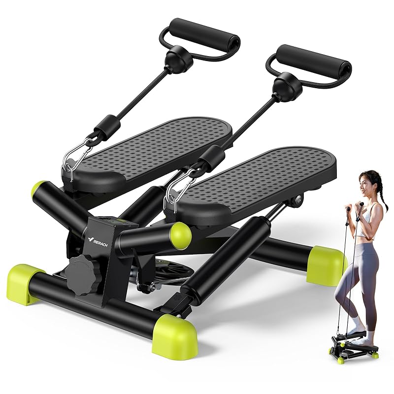 

MERACH Health Stepper with Exercise Bands and Monitor, Full-Body Training, Quiet Design, Compact, Mini Stepper, Foot-Powered Fitness Equipment for