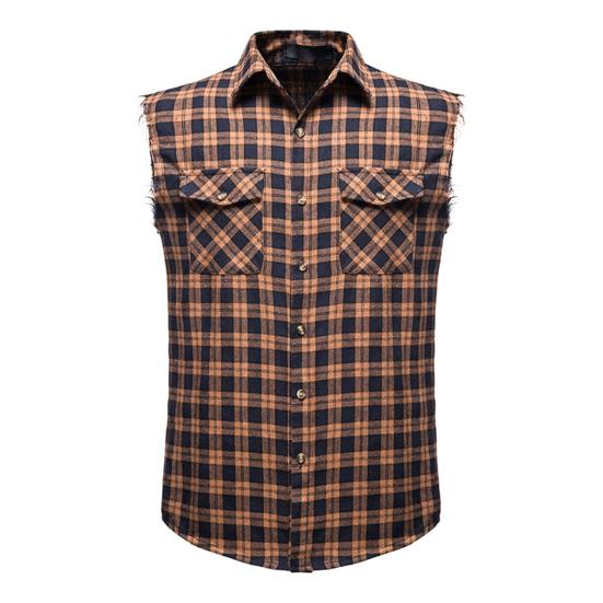 Shirt Vest Fashion Sleeveless 3D Cutting Casual Vest Men Plaid Print Waistcoat Top Men Vest Male Clothing
