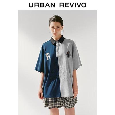 UR Women's Color Block Lapel Short Sleeve T-Shirt