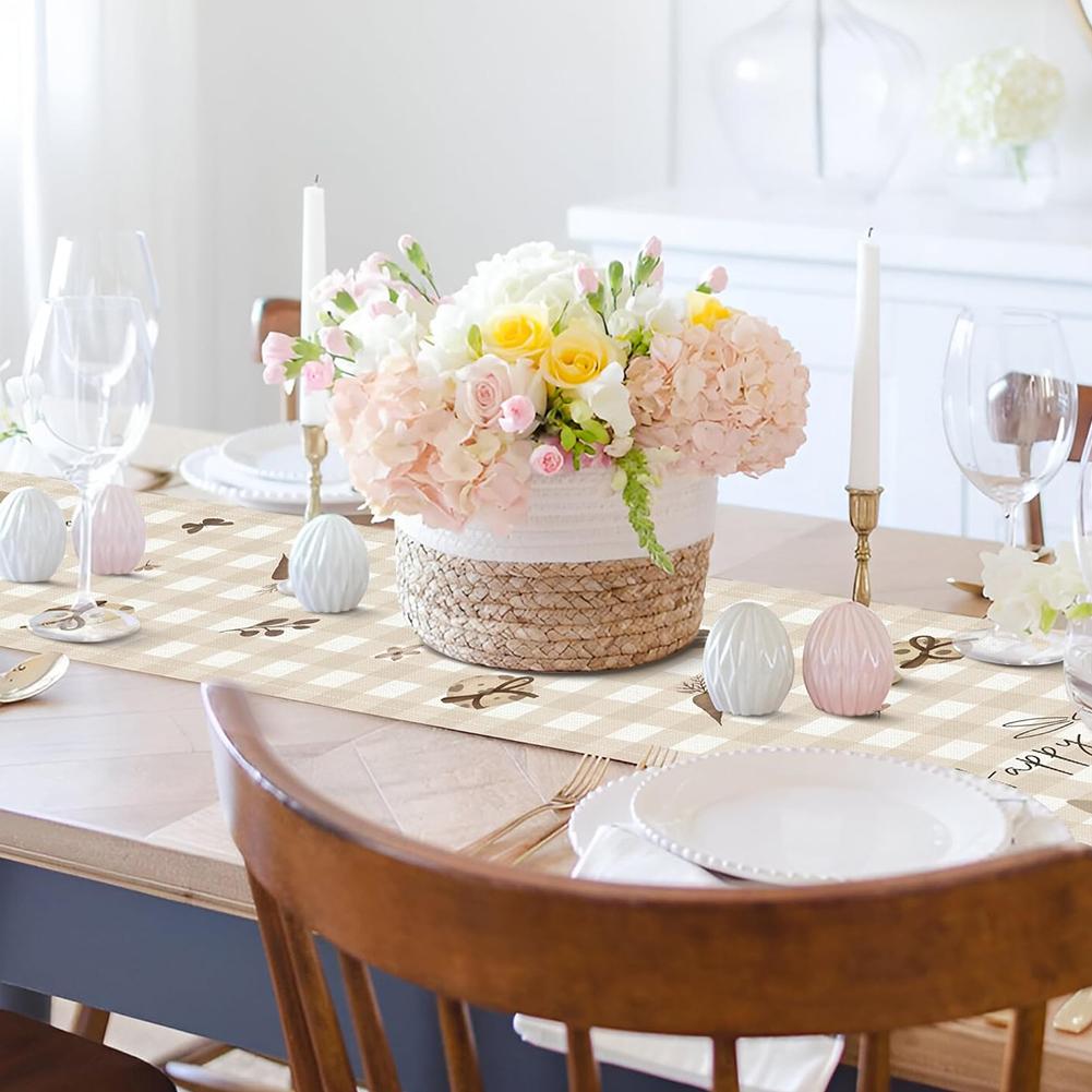 Easter Bunny Linen Table Runner Easter Rabbit Table Runner Bunny Dining Table Cloth Placemat for Kitchen Dining Table Decor
