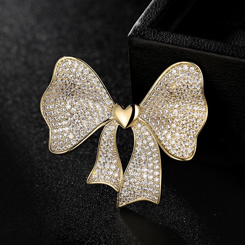 Bo Xin Yun Elegant Korean Zirconia Bow Brooch - High-end Cardigan Accessory Gift