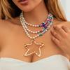 Wind Exaggerated Sweet Cool Imitation Pearl Beaded Necklace Turquoise Neck Chain Multi-Layer Simple Star Necklace