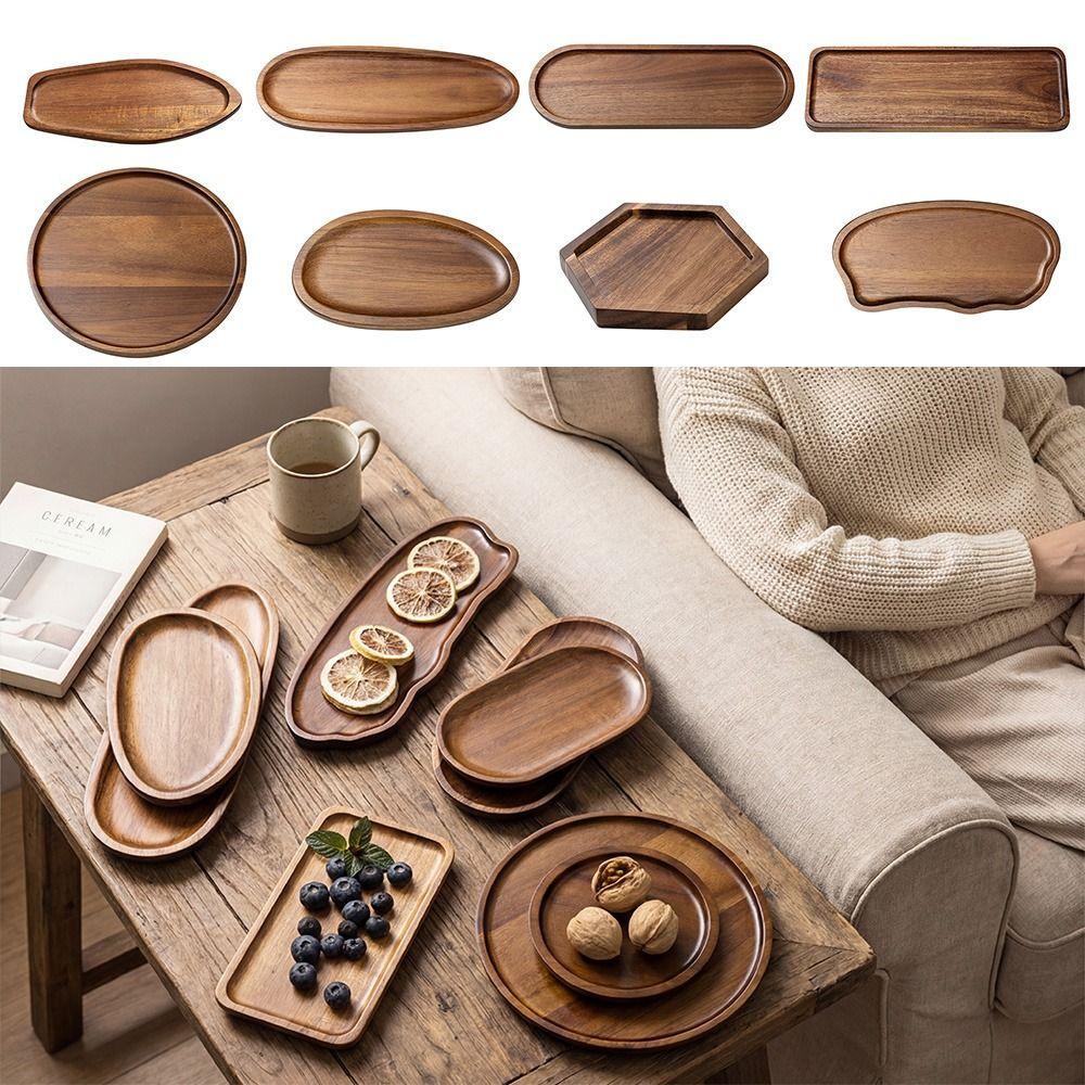 High Quality Acacia Wood Tea Tray Coffee Japanese Style Dessert Plate Tableware Irregular Dried Fruit Snack Plate Party Serving