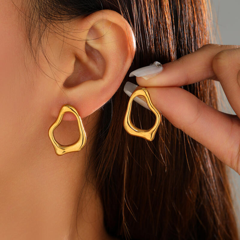 Stainless Steel Irregular Shaped Drop Earrings for Women Lady Classic Geometric Hollow Stud Earrings Banquet Jewelry Accessories