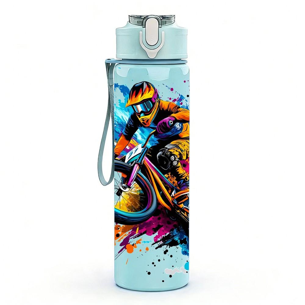 1PC Graffiti Bicycle Colorful Street Art Print 750ml Color Plastic Sports Water Bottle Leakproof Flip Straw Lid Suitable for Sports Office Home Use