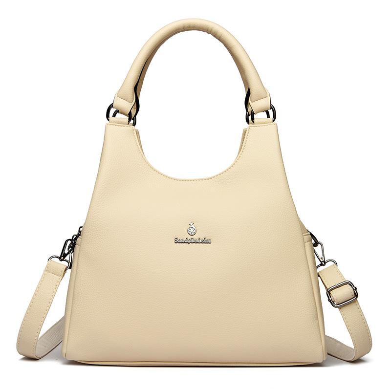 Dámská měkká taška z pravé kůže, taška přes rameno, jednobarevná kožená kabelka pro ženy Crossbody