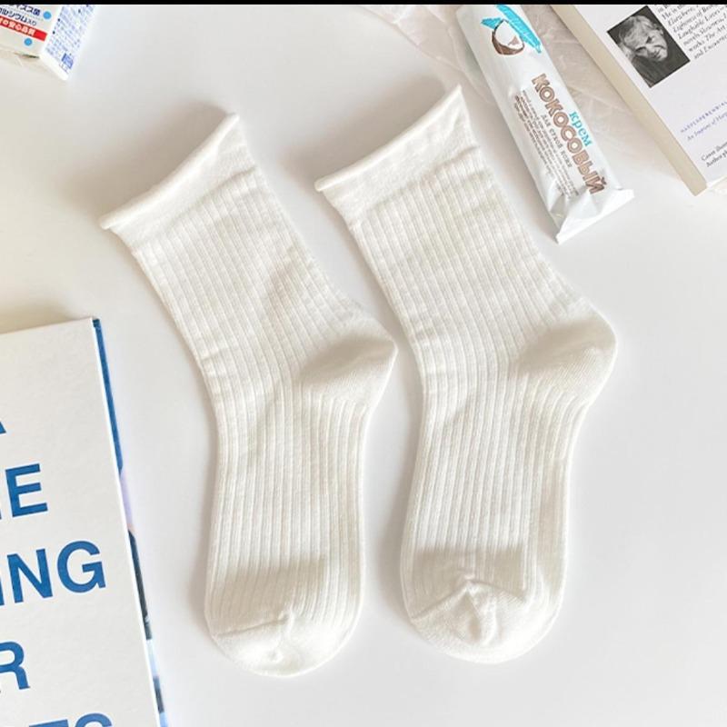 White Mid-calf Socks for Women in Autumn and Winter, Lace Cotton Pile Socks, Trendy Cotton, Sweat-absorbing