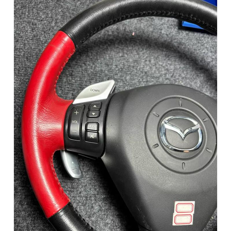 For Mazda RX-8 RX8 2004-2008 ize Hand-stitched Fully Covered Red Leather Car Steering Wheel Cover Car Interior