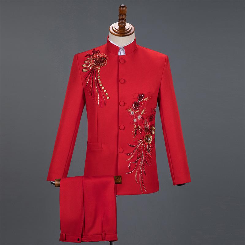 

Мужской костюм Чжуншань в китайском стиле - Формальная одежда для выступлений и хора Extra Extra Large