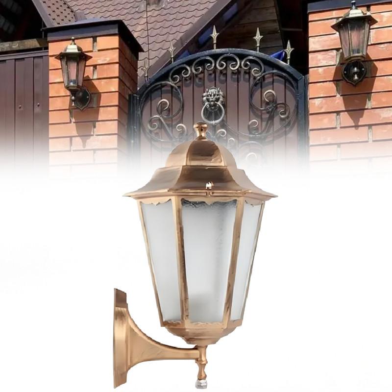 Retro Outdoor Hexagonal Wall Lamp With Copper Finish And Waterproof Led Technology
