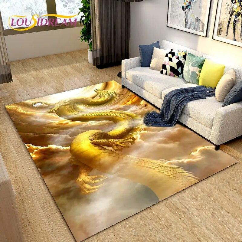 Koberec 3D Mysterious Dragon Area,Koberec do obývacího pokoje Ložnice Pohovka Dekorace rohožky,Děti si hrají hru Protiskluzová podložka na podlahu