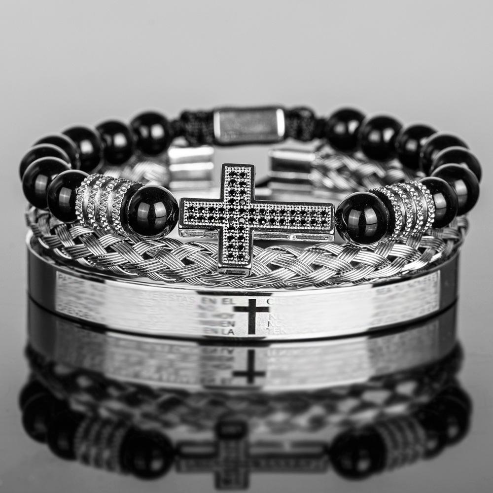 2026 European and American Cross Three-piece Bracelet, Men's Trend Stacking, Niche Design Accessories