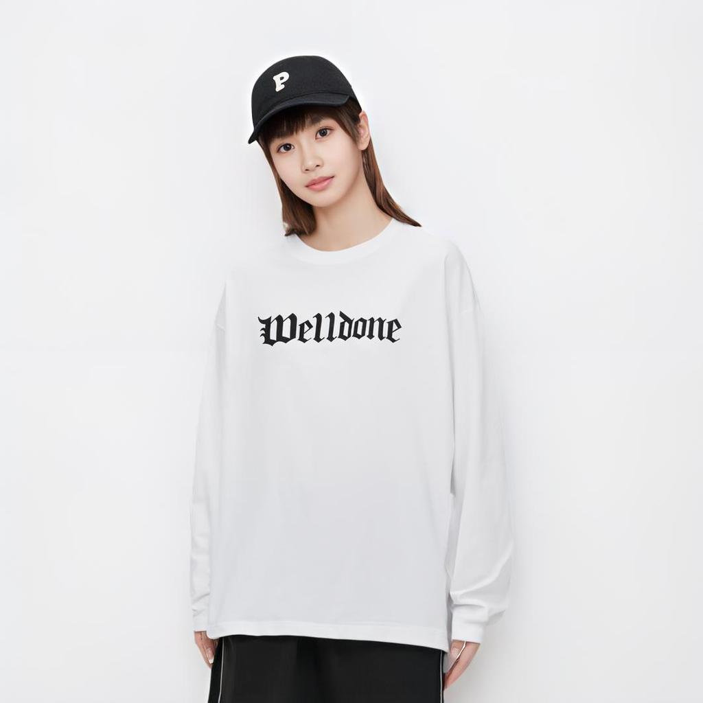 WE11DONE Gothic Logo Print Ribbed Crew Neck Pullover Long Sleeve Sweatshirt Unisex Sweatshirt White WD-TT0-24-800-U-WH