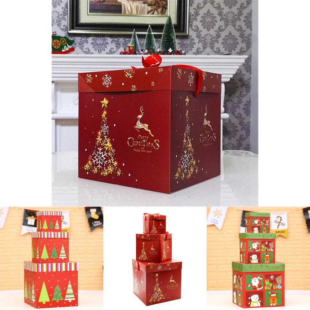 3 buc Cutie Mare Premium de Cadou de Crăciun cu Capac Panglică Cadou de Crăciun Cutie Pătrată
