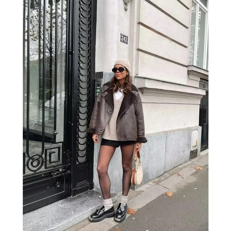Cappotto di Velluto da Donna Caldo Giacca Primavera e Inverno Larga Casual Collo in Ecopelle Moda Abbigliamento Donna