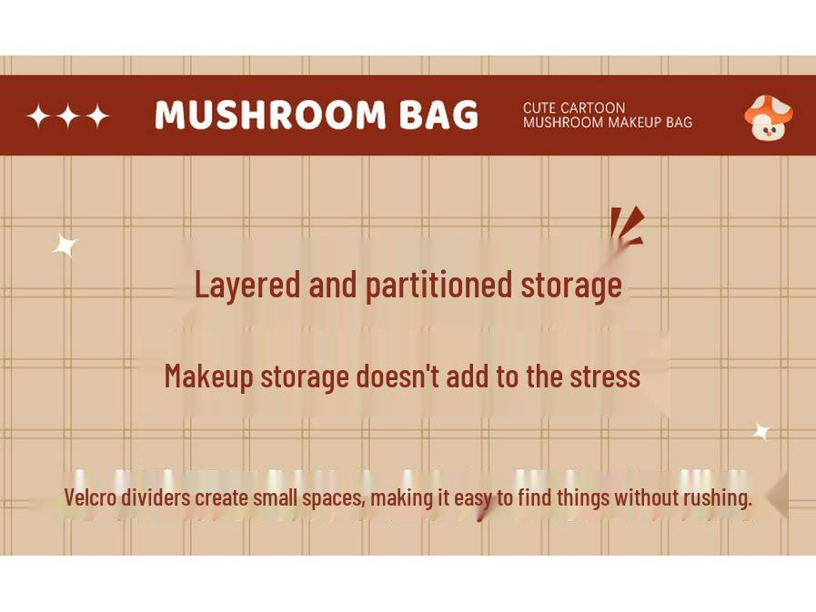 Niedliche Cartoon-Pilz Make-up-Tasche - Damen Große Kapazität Tragbare Oxford-Stoff Handheld Aufbewahrungstasche