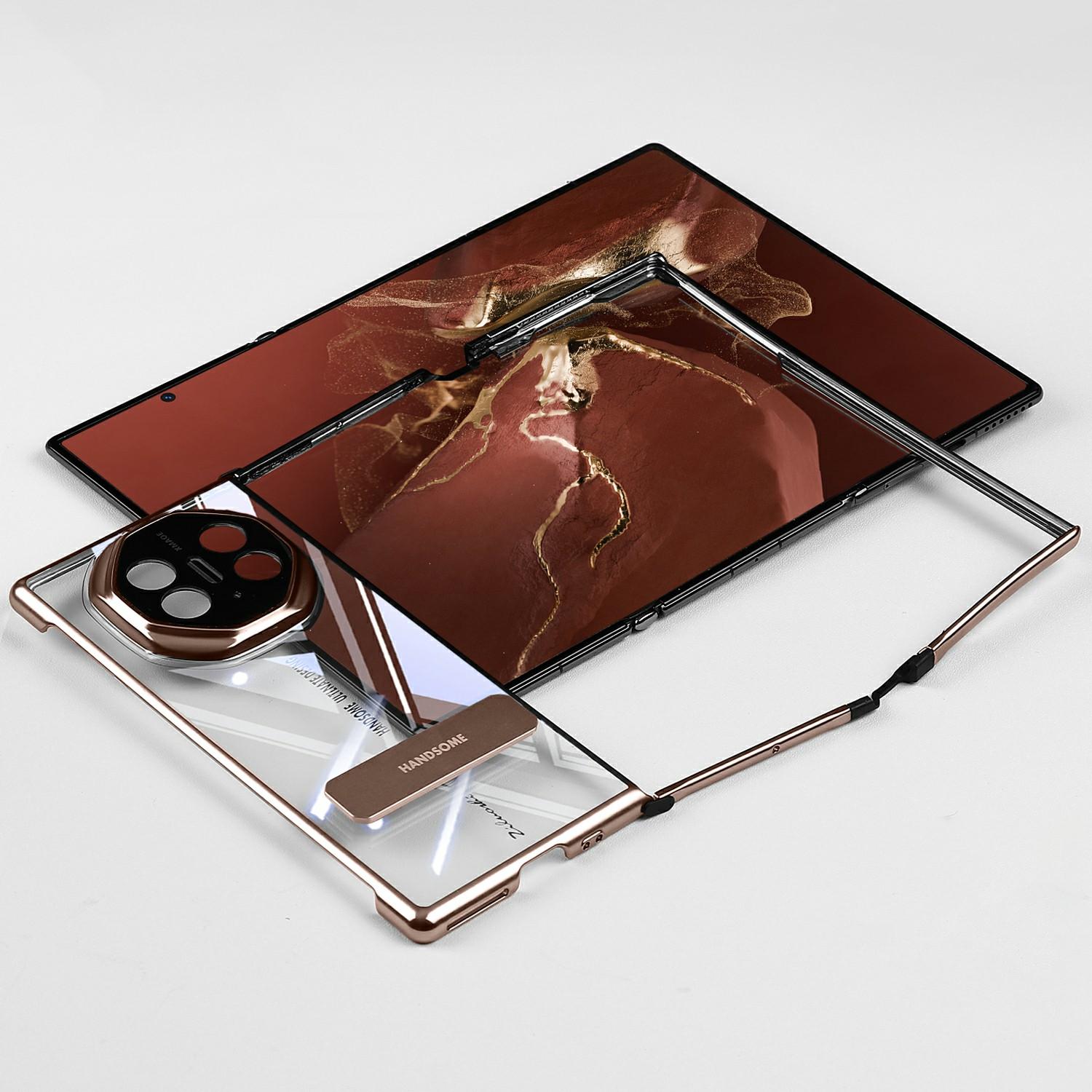 

Для Huawei Mate XT Ultimate Case Kickstand Galplating Frame Clear PC Phone Back Cover Champagne Gold