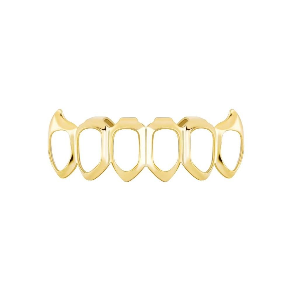 Eco-friendly Copper Hollow Teeth Grillz Top Bottom Set Anti Slip Teeth Jewelry Rapper