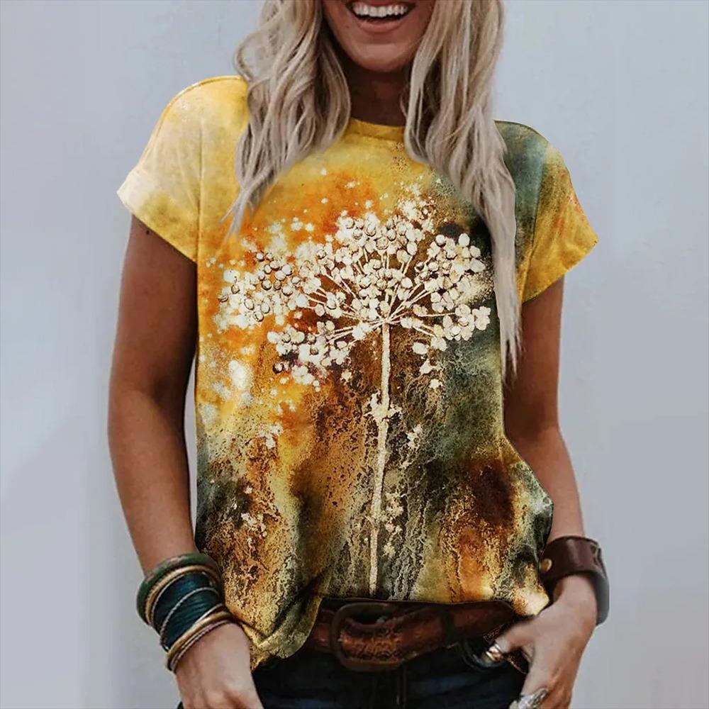 Flower Butterfly T-Shirts Floral 3D Print Women's Short Sleeve Round Neck T Shirt Harajuku Casual Tees Y2k Tops Female Clothing