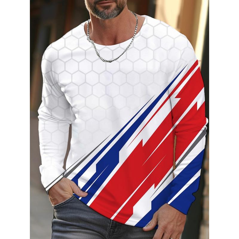 Daily Exercise Men's Training Top Street Style Men's Fashionable T-shirt 3D Printed Men's Warm Long-sleeved T-shirt For Autumn