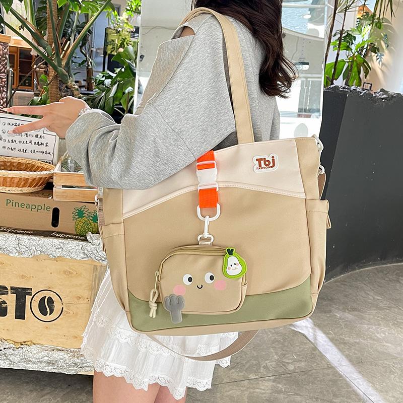 Cartoon Women's Shoulder Bag Contrast Color Student Crossbody Bag Large Capacity Tote Bag