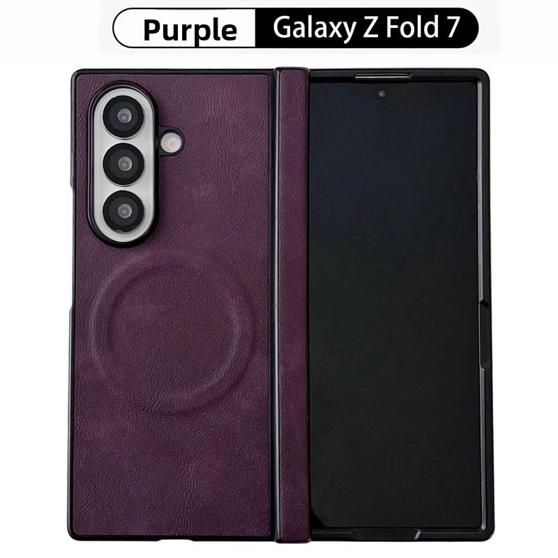 

For Samsung Galaxy Z Fold 7 6 5 4 3 Fold7 Fold6 Magsafe Phone Case Film Leather Hinge Folding Wireless Charging Magnetic Cover Galaxy Z Fold5