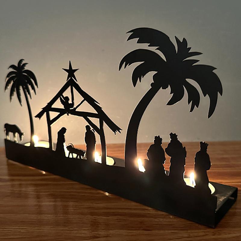 Kerzenständer aus Eisen, Motiv: Geburtsszene, Kerzenständer für Weihnachten, Geburtstagsszene