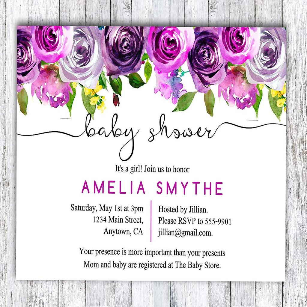 Darling Souvenir Custom Blue Floral Printed Baby Shower Invitations Boy  Girl| 10 Personalized Invites With Envelopes 5 x