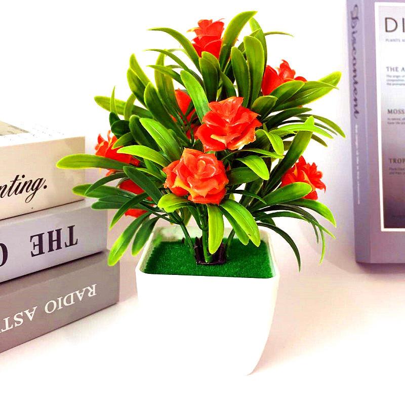 

Cherry Lily Plastic Blossom Rose Faux Flowers Potted Plant For Decor Home Orange Rose