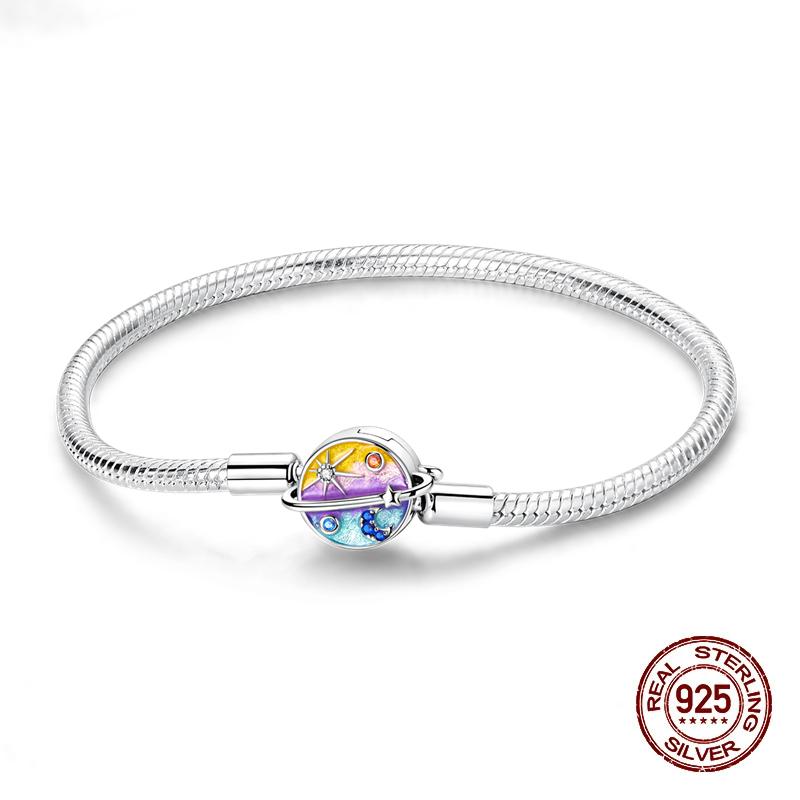 Classic Original Bracelets 925 Silver Color Love Lotus Butterfly Star Bracelets for Women DIY Charms Beads Fine Jewelry 17-20CM