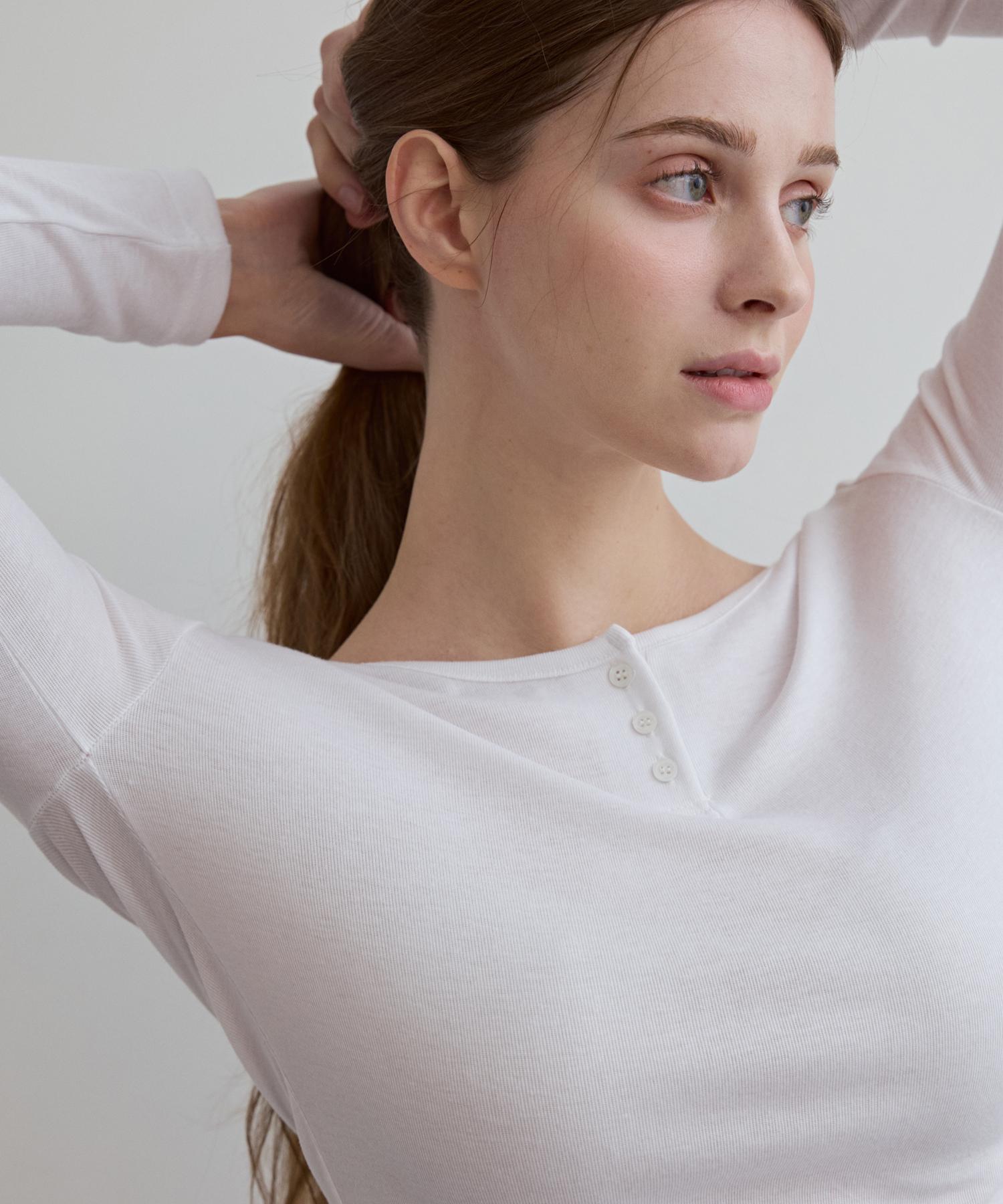 Odier Henley Neck Slim Fit T-Shirt - Ivory Ivory/One