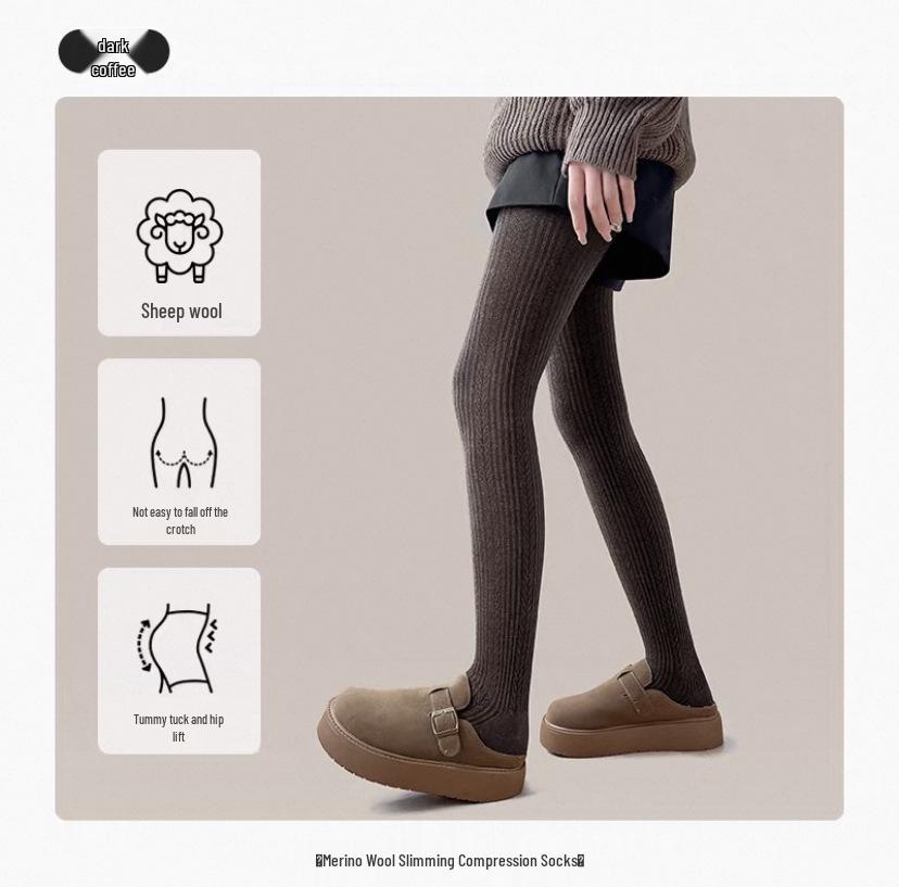 Women's Thickened Wool Cable Knit Pantyhose - Cashmere Warm, Vertical Stripe, Hip-Lifting Leggings with Right-Angle Heel for Autumn & Winter