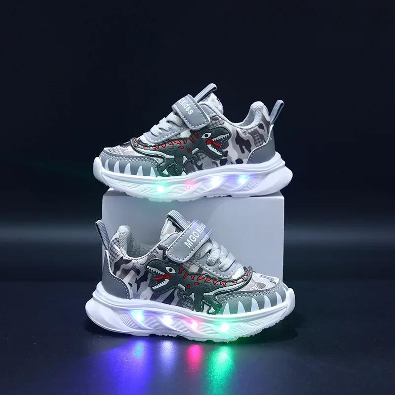 Neue Jungen LED leuchtende Schuhe Mode Mickey Kinder Freizeitsneakers Kinder Leuchtende Schuhe Sportschuhe Leuchtende Schuhe