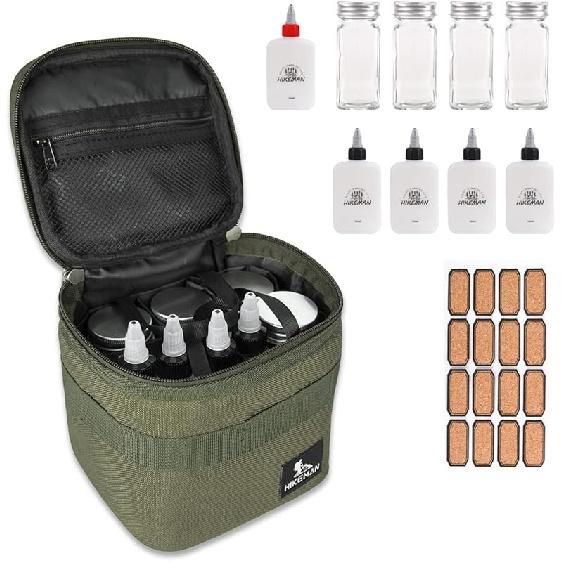 HIKEMAN Camping Portable Spice Set with 9 Spice Containers Pepper & Salt Spice Shakers, Separable Storage Bag for Outdoor Travel Camping BBQ Picnic
