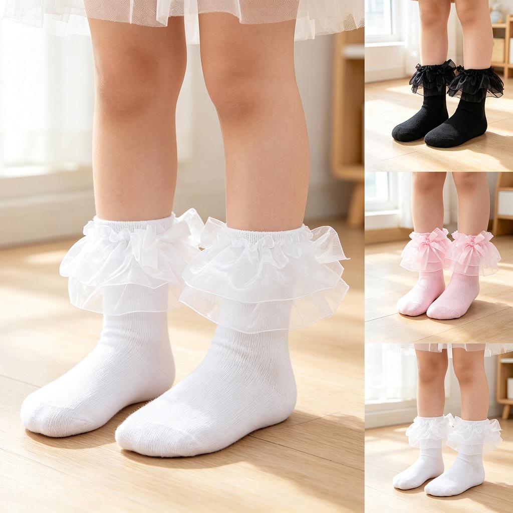Girls' Princess Lace-Trimmed Short Socks with and Ruffle, Cute Design for Daily Wear and Party Occasions