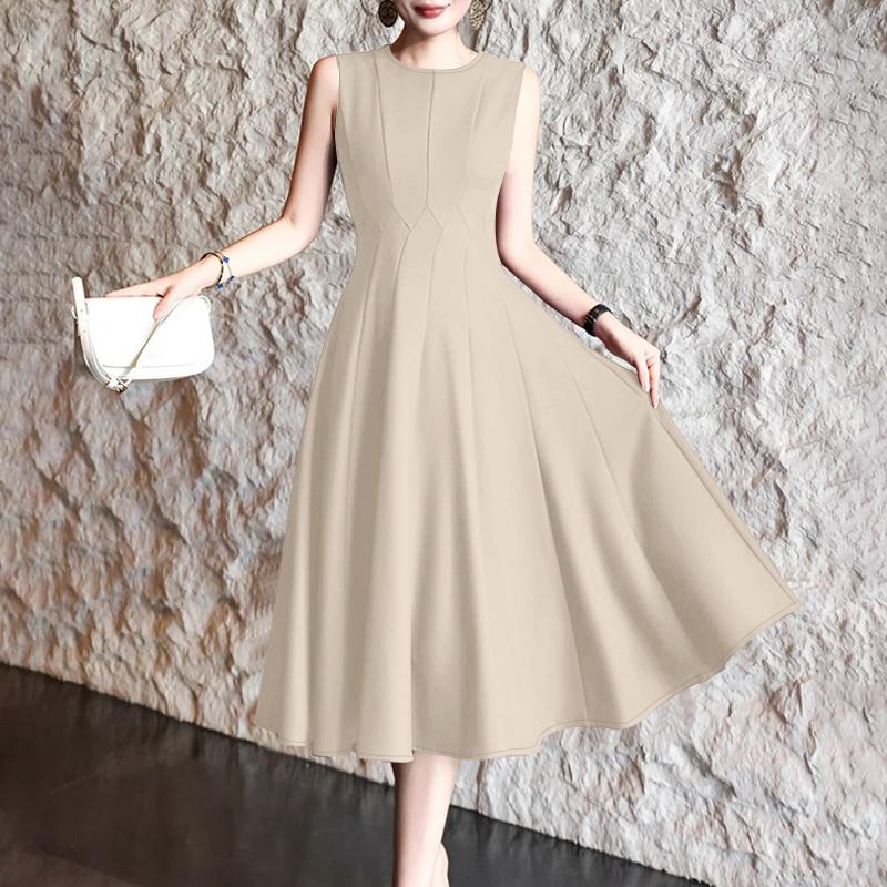 

ZANZEA Women Casual Round Neck Summer Sleeveless A-line Dress 4XL абрикосовий